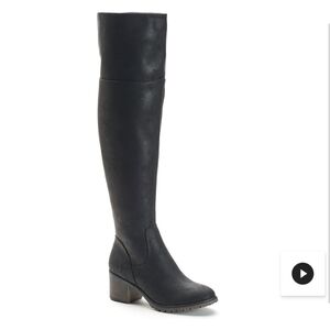 Black thigh high boots soft faux-suede chunky heel size  8